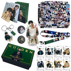 BTS Jungkook GOLDEN Gift Set LOMOCARD Keychain Ins-Card Sticker Lanyard Tape Gift box