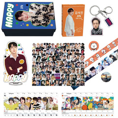 BTS JIN HAPPY Gift Set LOMOCARD Keychain Ins-Card Sticker Lanyard Tape