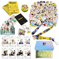 BTS BUTTER Gift Set LOMOCARD Keychain Ins-Card Sticker Lanyard Tape Gift box (Copy)