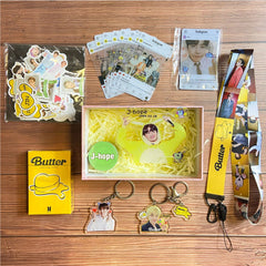 BTS BUTTER Gift Set LOMOCARD Keychain Ins-Card Sticker Lanyard Tape Gift box (Copy)