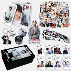 BTS Jungkook SEVEN Gift Set LOMOCARD Keychain Ins-Card Sticker Lanyard Tape Gift box