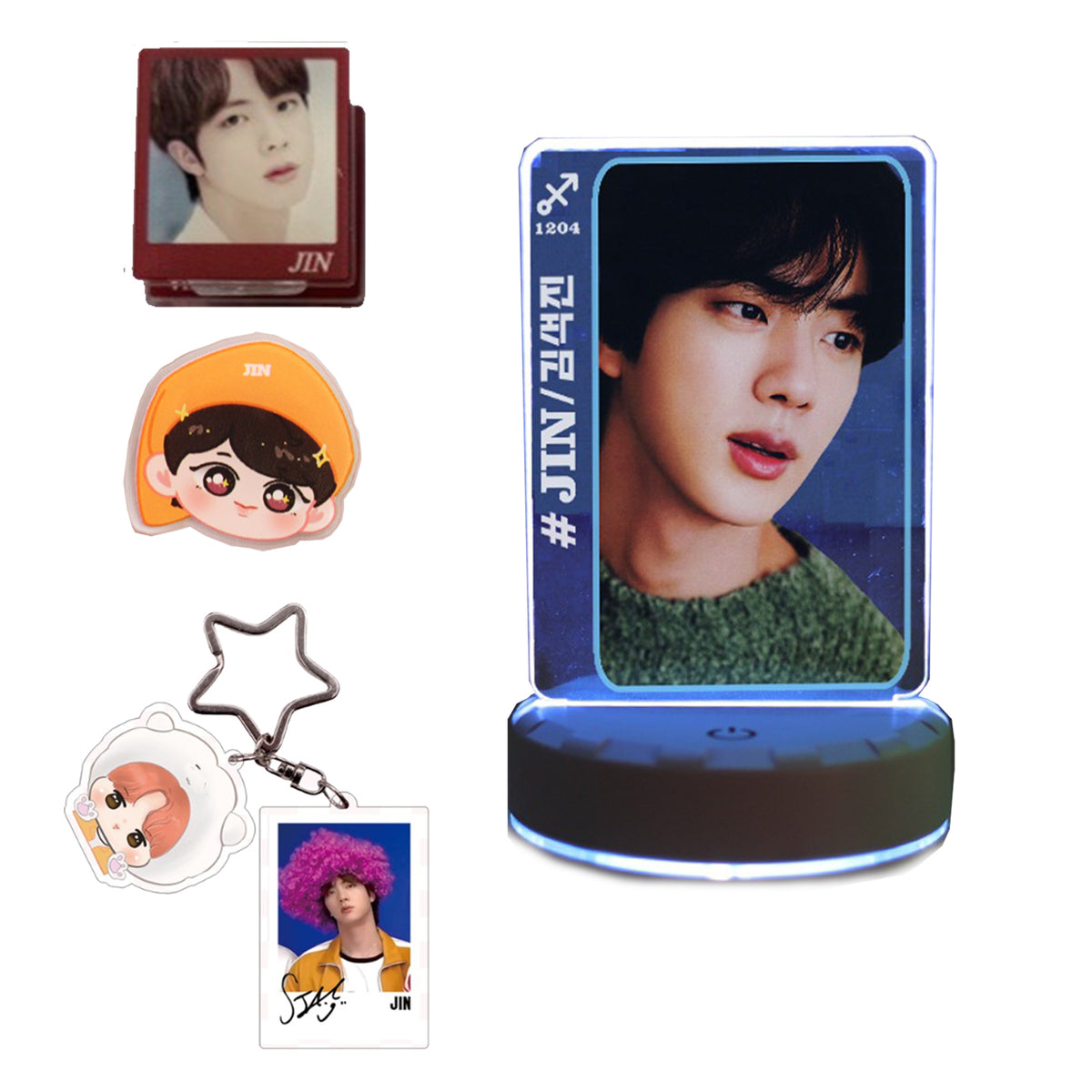 JIN Night Light Set 1 USB Night Light, 1 Keychain, 1 Mini Standing Signs