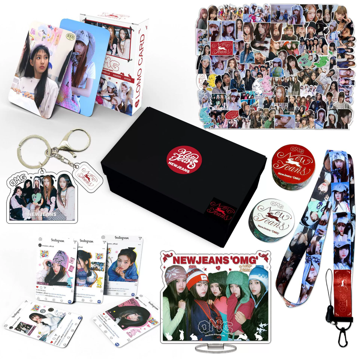 NJZ/NEWJEANS OMG Gift Set LOMOCARD Keychain Ins-Card Sticker Lanyard Tape