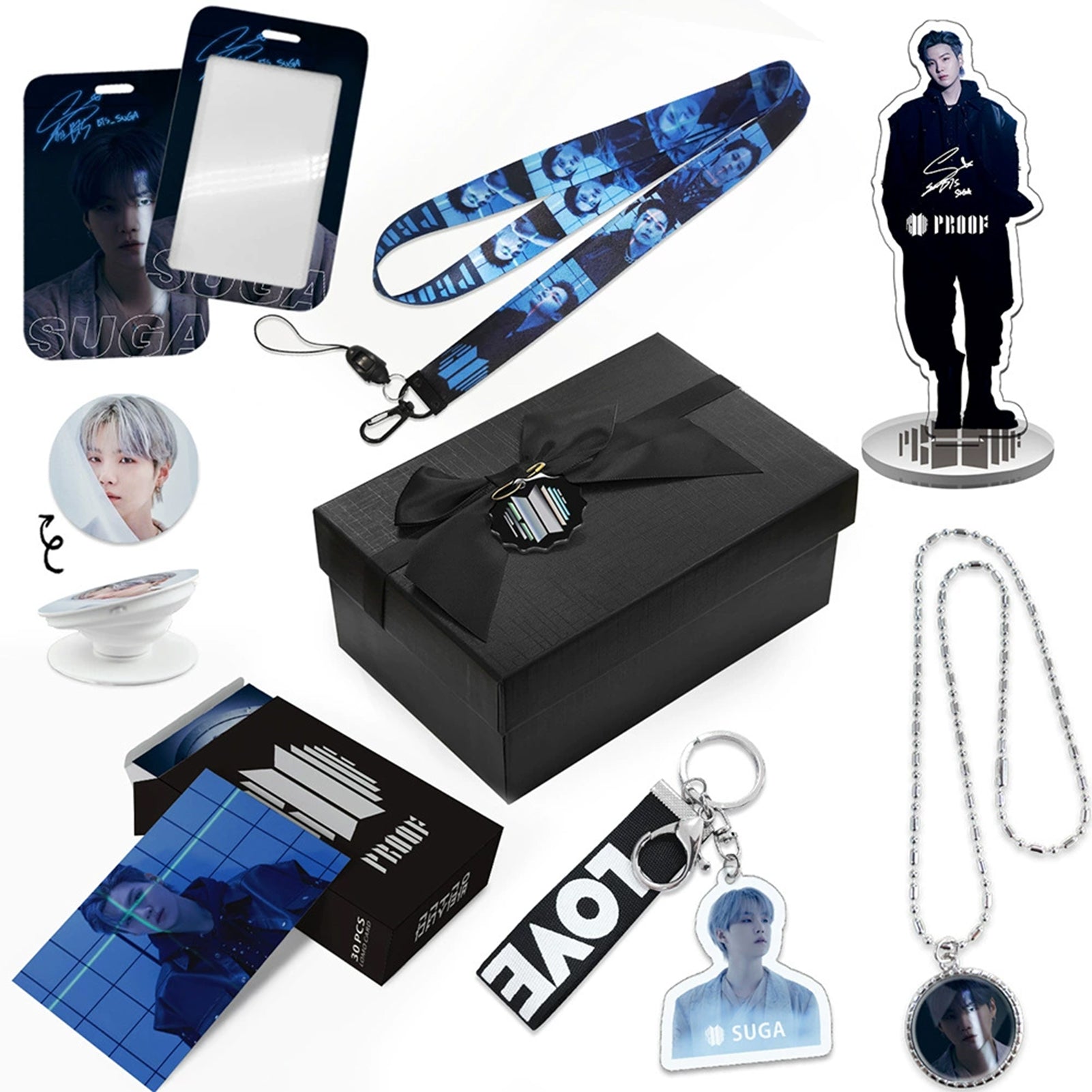 BTS PROOF Necklace Gift Set LOMOCARD Keychain Standing MobileHolder Cardbag