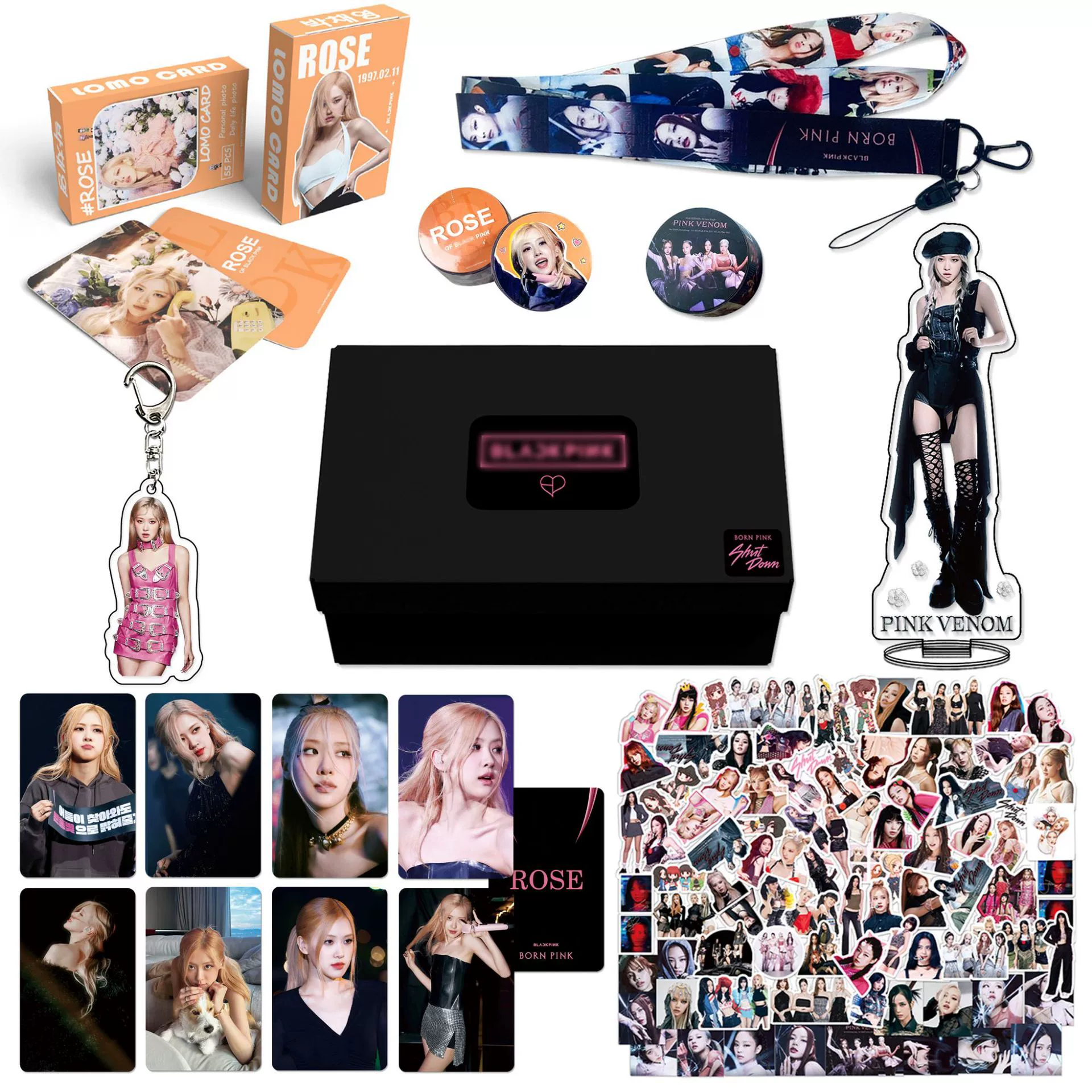 BLACKPIN JISOO JENNIE LISA ROSE Gift Set LOMOCARD Keychain Ins-Card Sticker Lanyard Tape